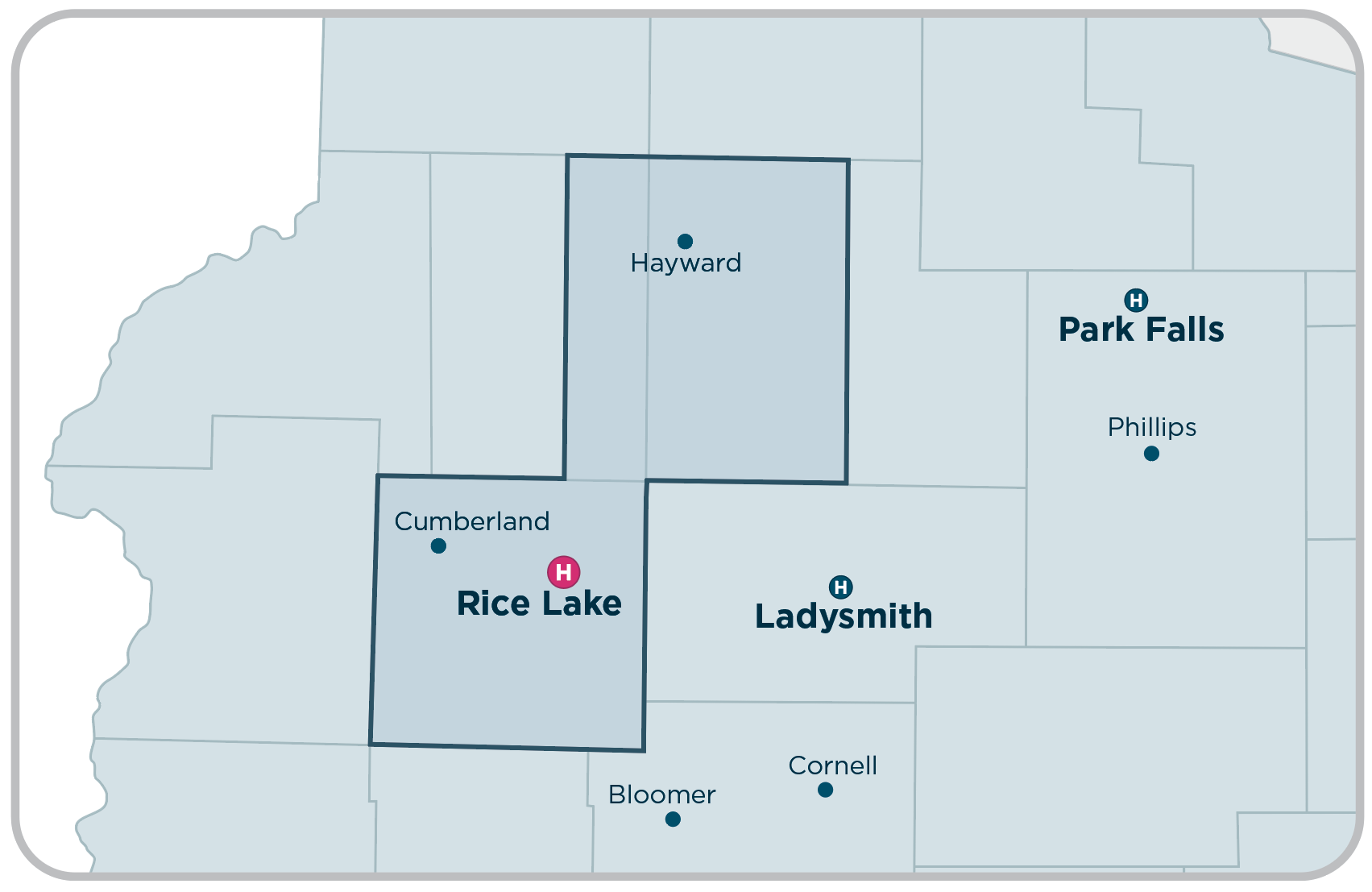 Rice Lake Area Locations map